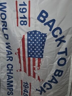 Back to Back World War Champs Banner - American Flag Design